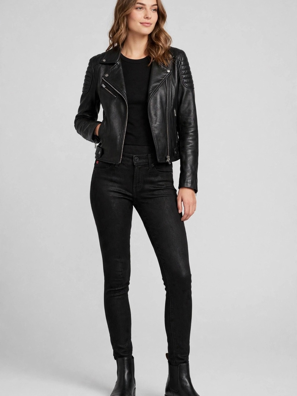 Hudson Jeans Black Quilted Leather Moto Jacket
